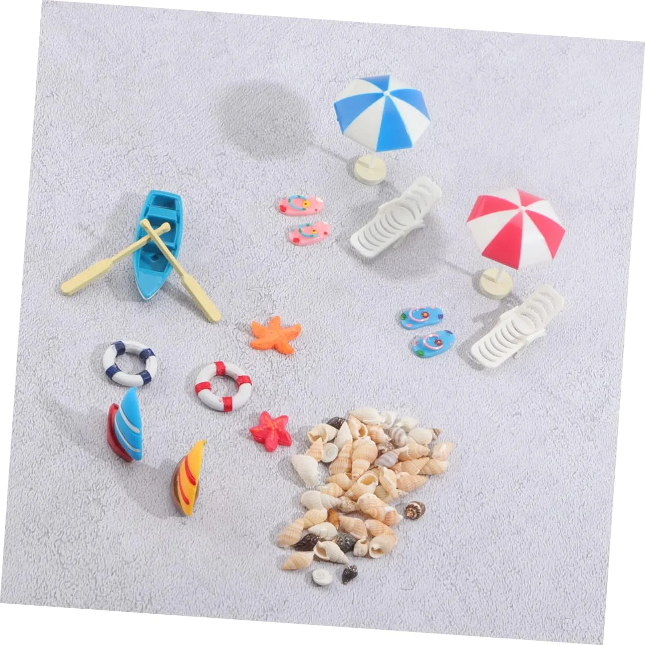 1 Set Mini Beach Ornaments Miniature Beach Accessories for Sandbox Mini House Decoration Resin Boat Umbrella Slippers Collectibles