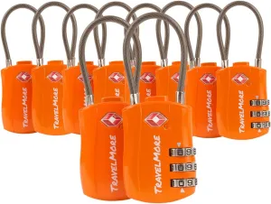 10 Pack TSA Approved Travel Combination Cable Luggage Locks for Suitcases - Orange
