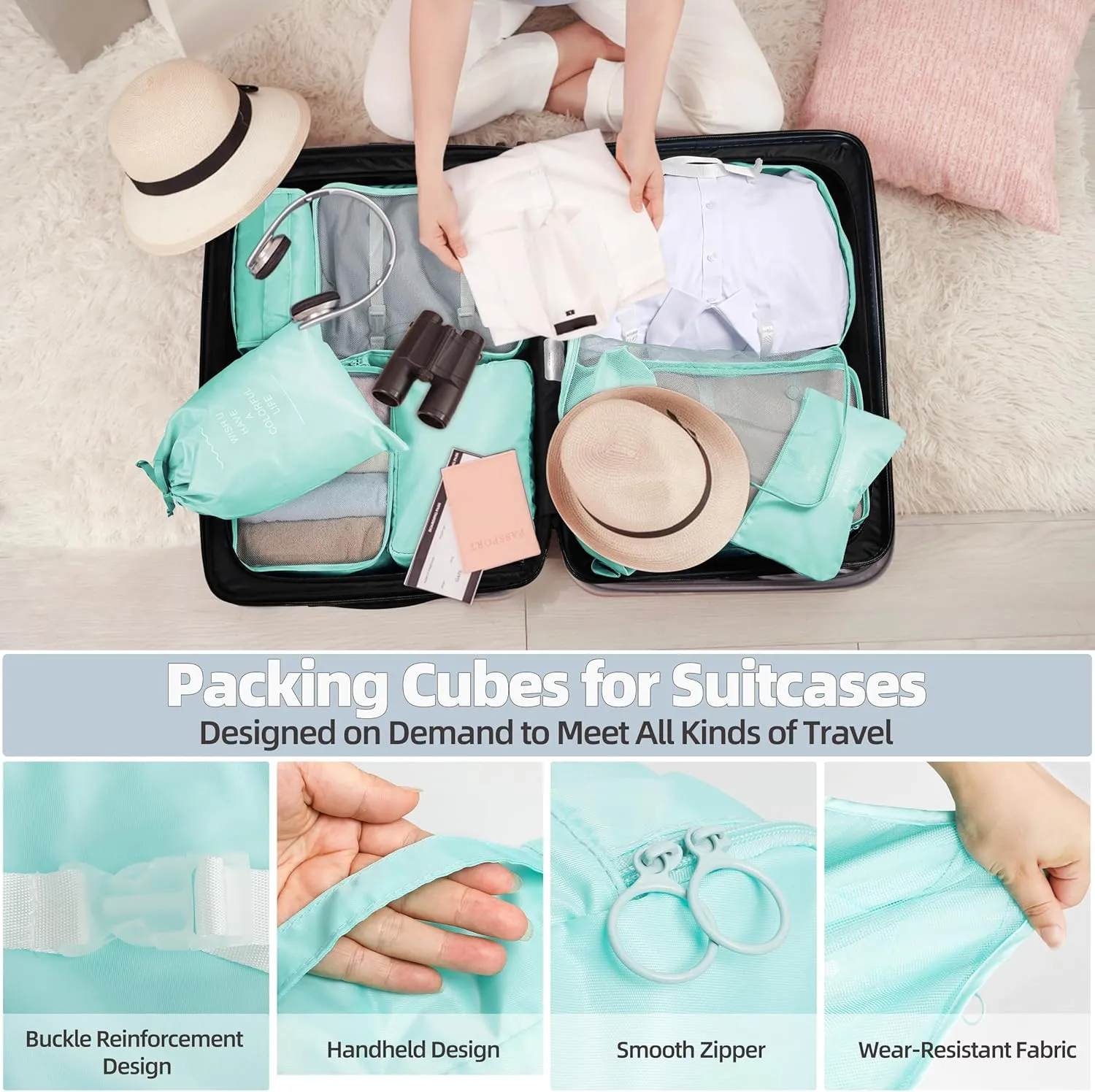 10 Pcs Set Packing Cubes - Travel Packing Organizers, Expandable Suitcase Organizer, Luggage Organizer Bags