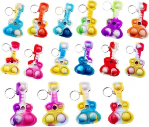 100 Packs Bulk Guitar Fidget Bubble Mini Pop Fidget Keychain，Birthday Party Favors Supplies and Student Prizes Gifts