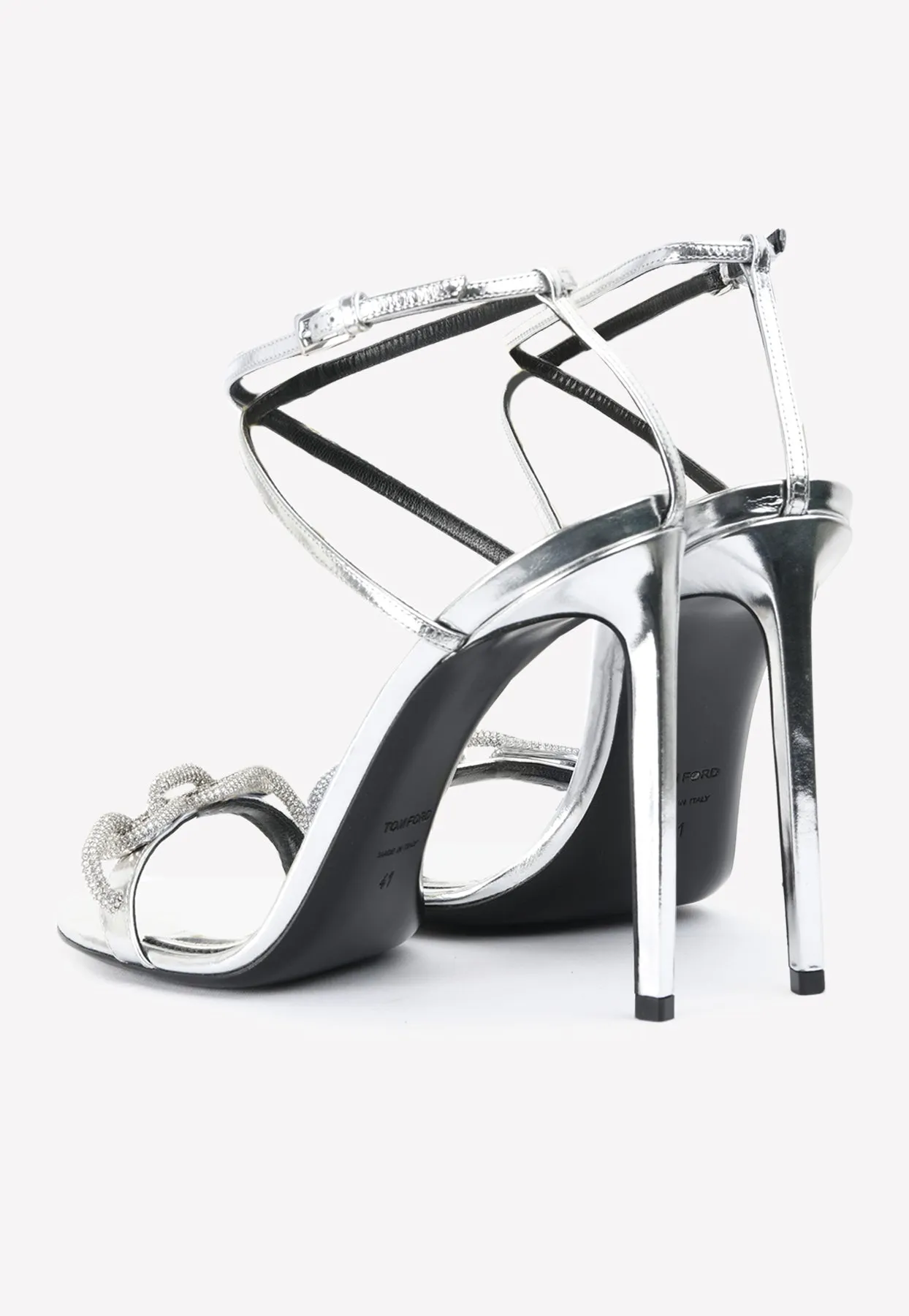 105 Crystal Chain Sandals in Metallic Leather