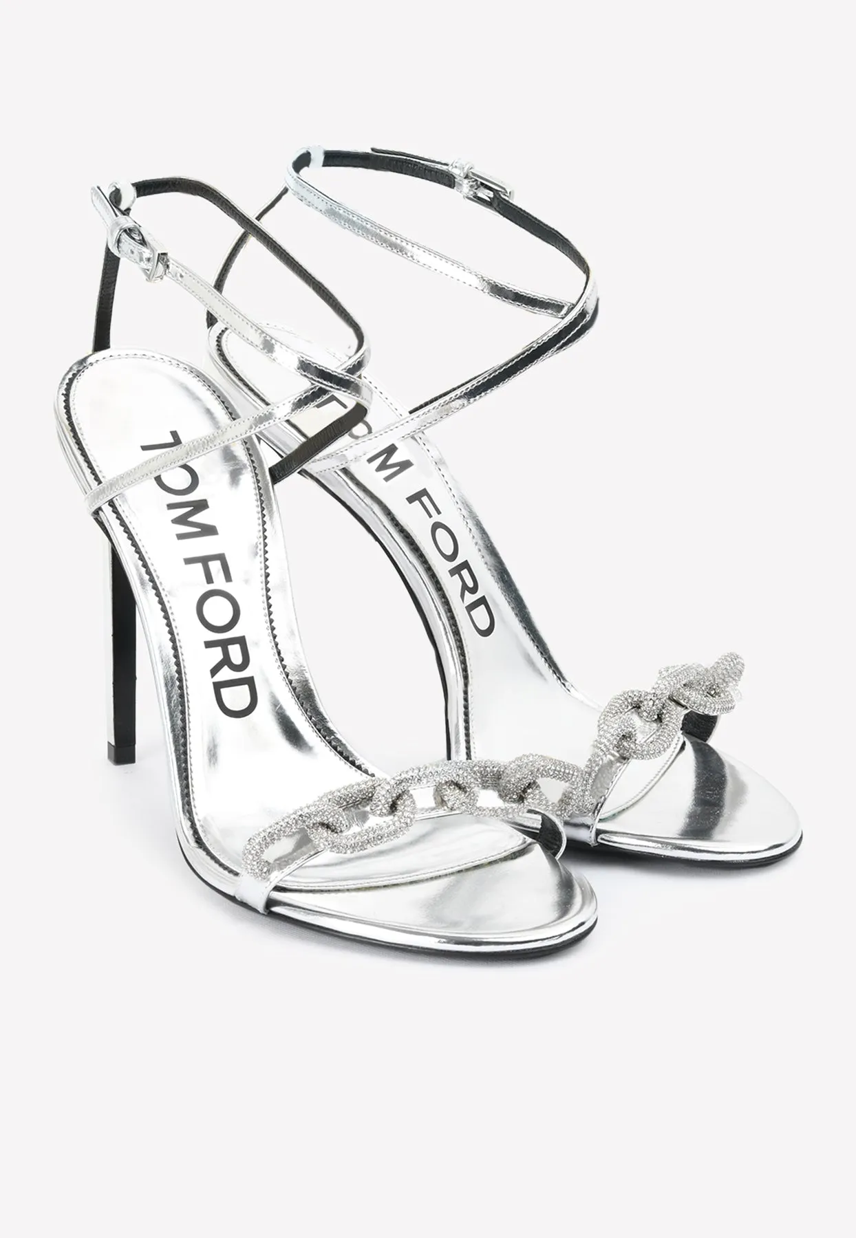 105 Crystal Chain Sandals in Metallic Leather