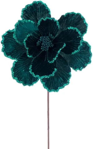 10" x 20" Midnight Green Velvet Bead Trim Magnolia Stem. It Includes Three Pieces per Bag.