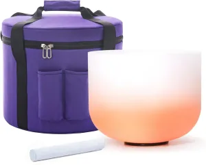 11inch 432hz D Note Frosted Quartz Crystal Singing Bowl Orange Color Navel Chakra for Yoga Healing Sound Energy Vibration Balance with Carry Bag