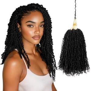 12 Inch Pre-Looped Yanky Twist Crochet Hair, 30 Strands/Pc, Mini Passion Twists, Senegalese Braiding Hair (Natural Black, 8 Pcs/Pack)