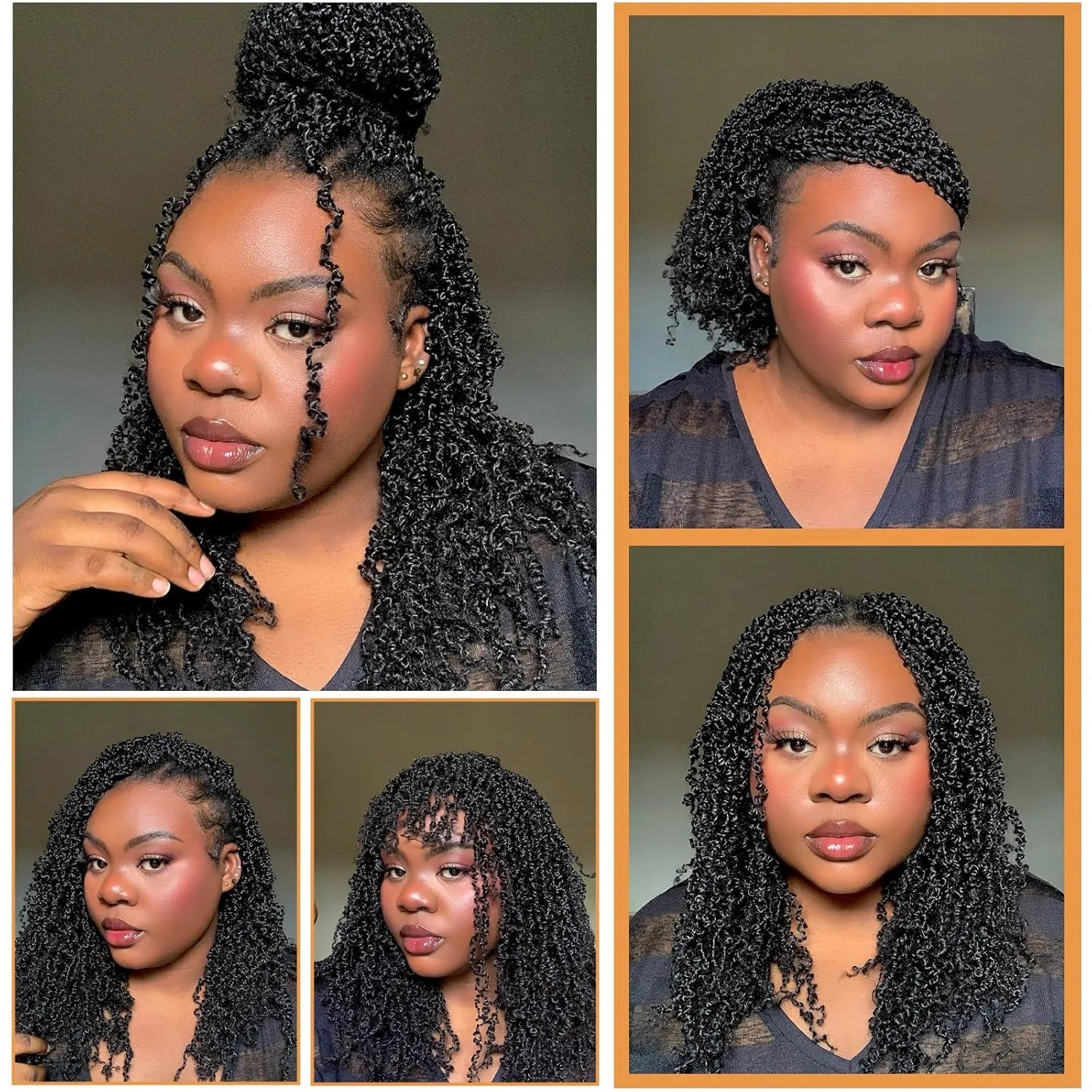 12 Inch Pre-Looped Yanky Twist Crochet Hair, 30 Strands/Pc, Mini Passion Twists, Senegalese Braiding Hair (Natural Black, 8 Pcs/Pack)