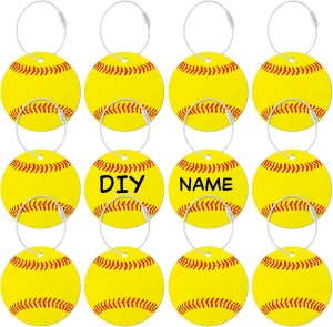 12 PCs Softball Luggage Tags for Suitcases With Metal Ring 2.75in Keychain - Travel Suitcase Labels, PVC Name ID Card, DIY Pocket Hug Card for Men Women Travel Bag