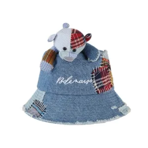13DE MARZO Plaid Patch Denim Bucket Hat Blue