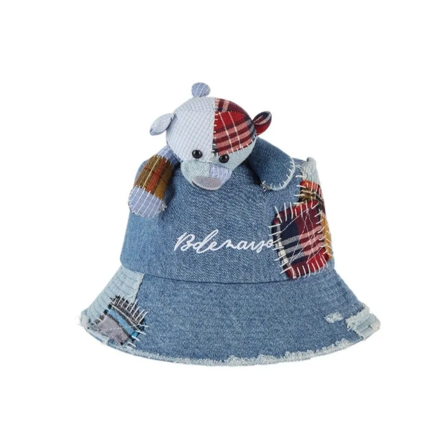 13DE MARZO Plaid Patch Denim Bucket Hat Blue