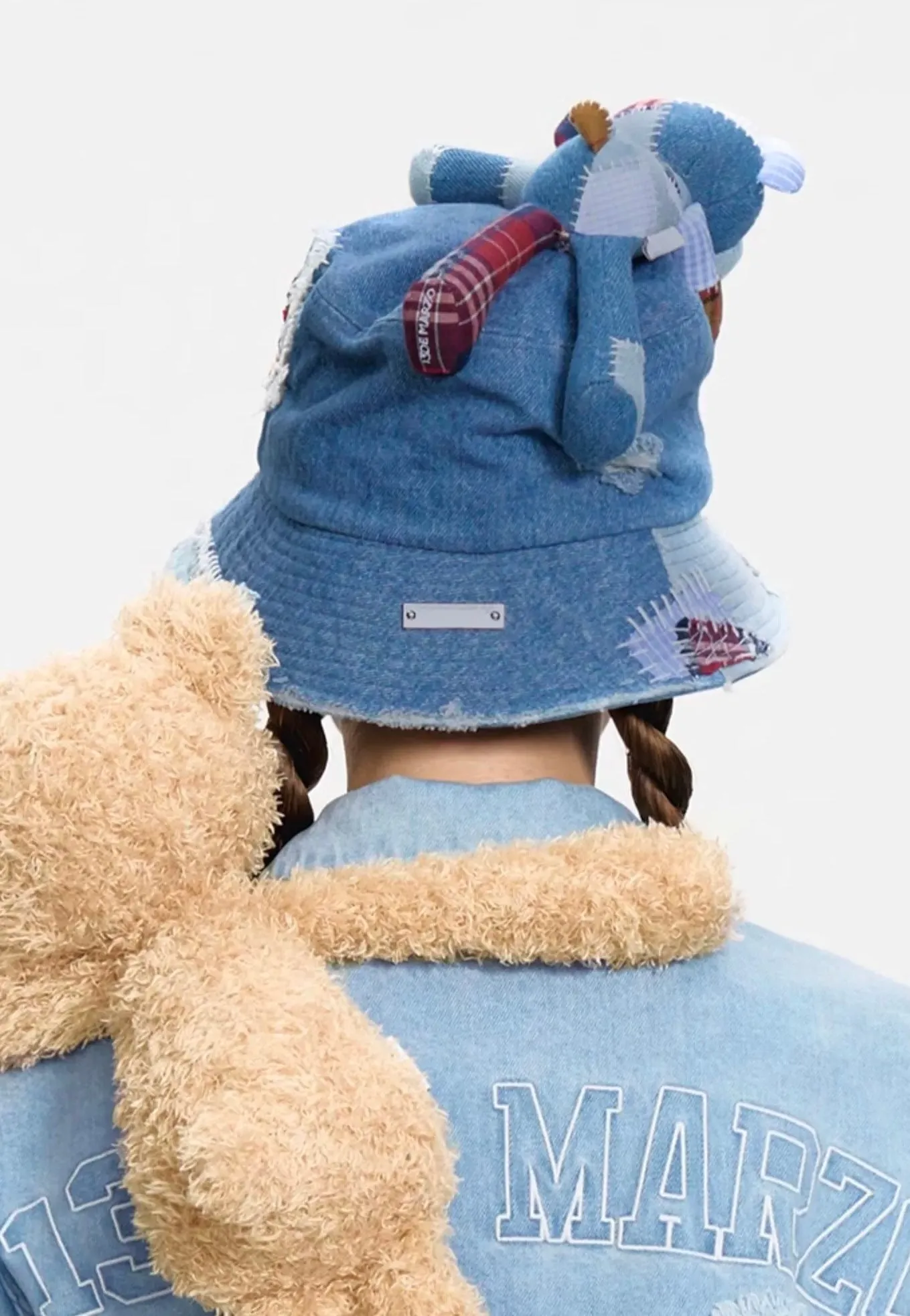 13DE MARZO Plaid Patch Denim Bucket Hat Blue