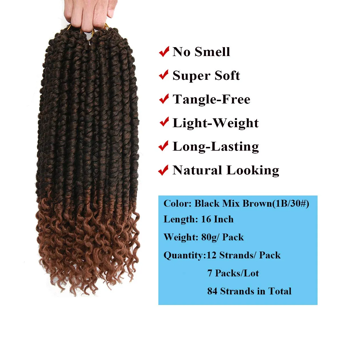 14inch Crochet Hair Curly Spring Twist Crochet Braids Curl End Crotchet Hair for Black Women 8pcs Bomb Twist Synthetic Fluffy Crotchet Hair Bundle (14inch, Black Mix Brown(1B/30#))