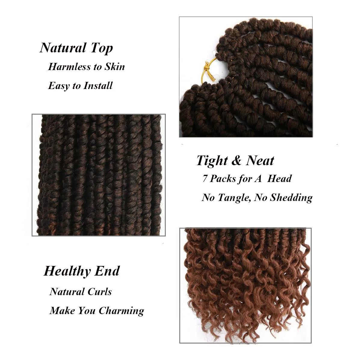 14inch Crochet Hair Curly Spring Twist Crochet Braids Curl End Crotchet Hair for Black Women 8pcs Bomb Twist Synthetic Fluffy Crotchet Hair Bundle (14inch, Black Mix Brown(1B/30#))