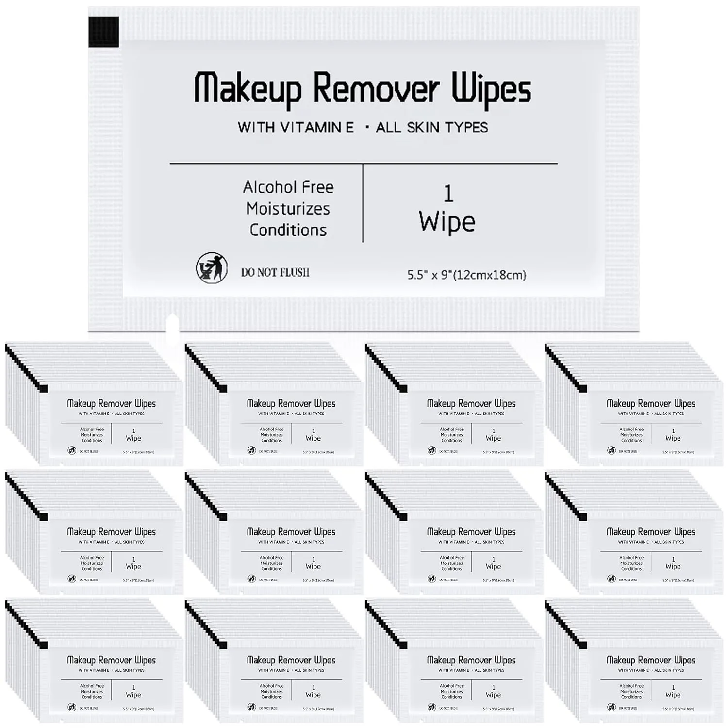 150 Pcs Makeup Remover Wipes Bulk Waterproof Makeup Wipes Individually Wrapped Face Wipes for Women Gentle Facial Cleansing Towelettes for Travel Hotel Skin Mascara Lipstick Oil Dirt (White)