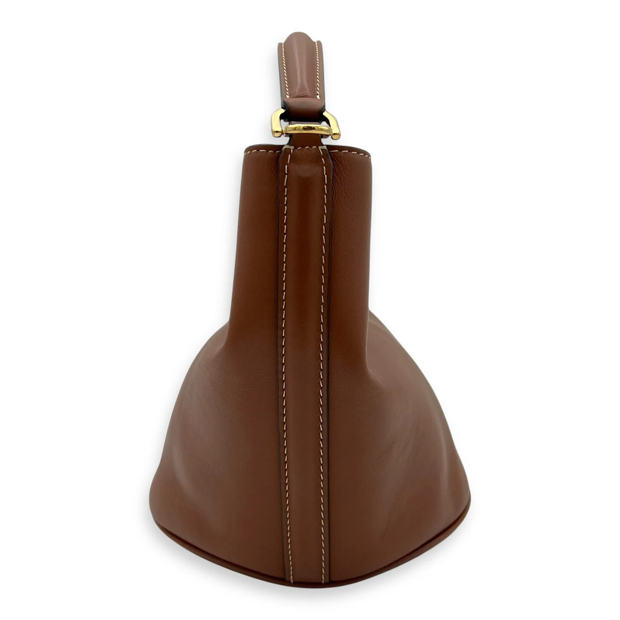 16 Teen Brown Bucket Bag in Calfskin, Gold hardware