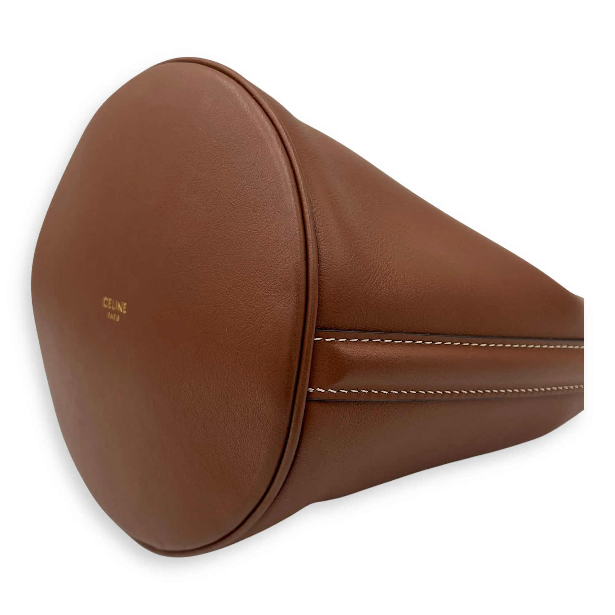 16 Teen Brown Bucket Bag in Calfskin, Gold hardware
