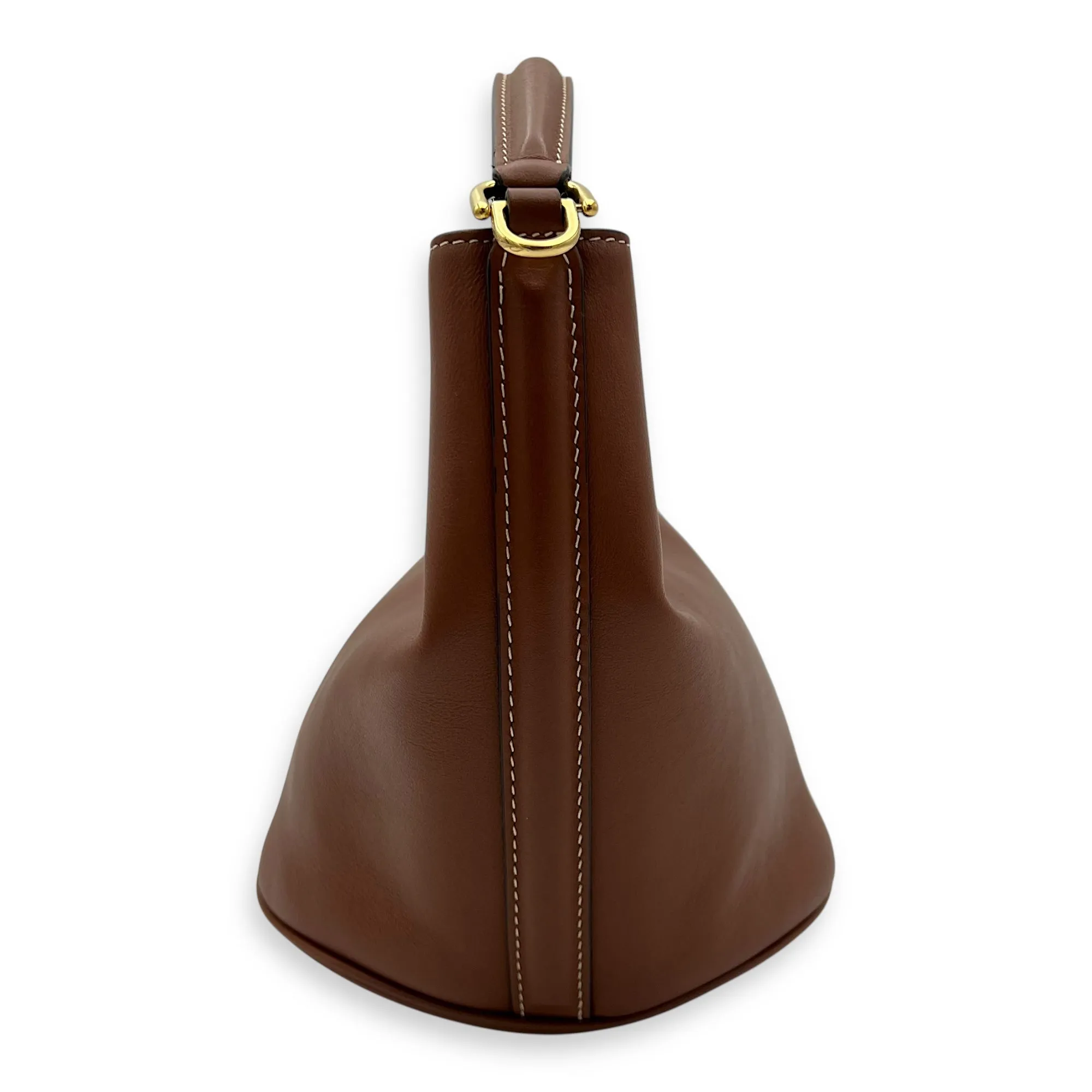 16 Teen Brown Bucket Bag in Calfskin, Gold hardware