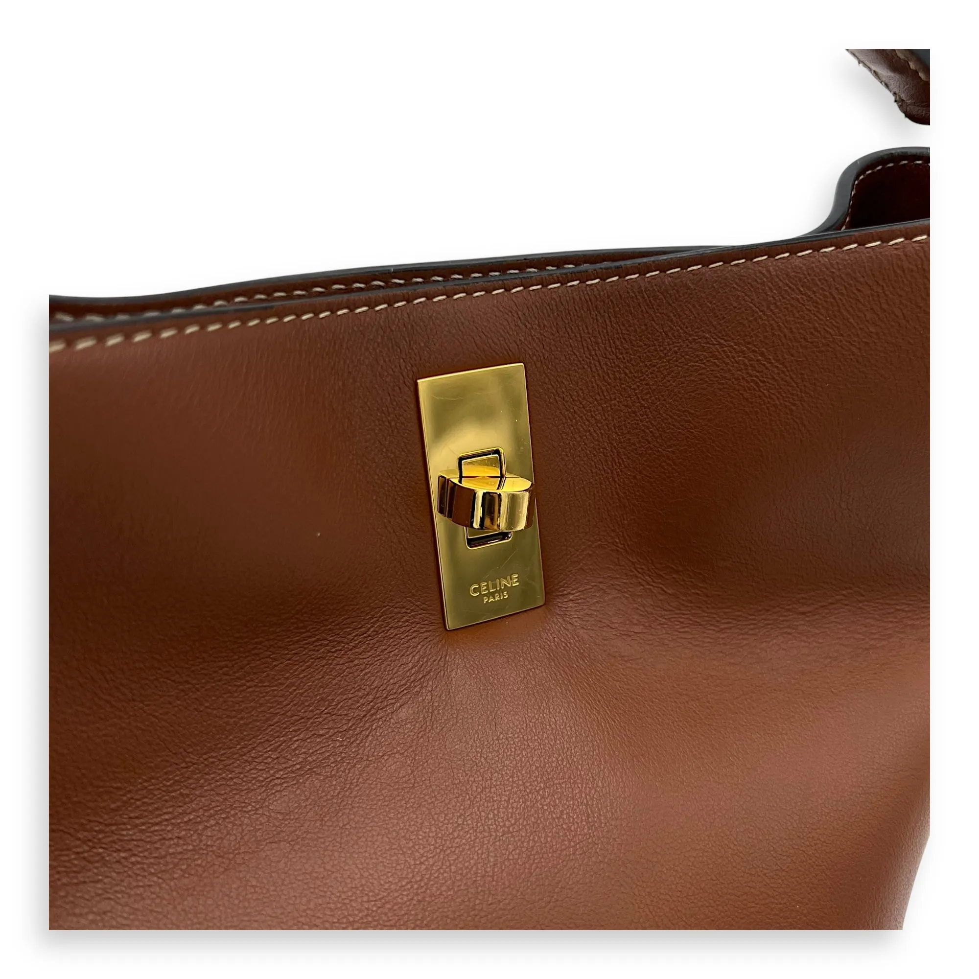 16 Teen Brown Bucket Bag in Calfskin, Gold hardware
