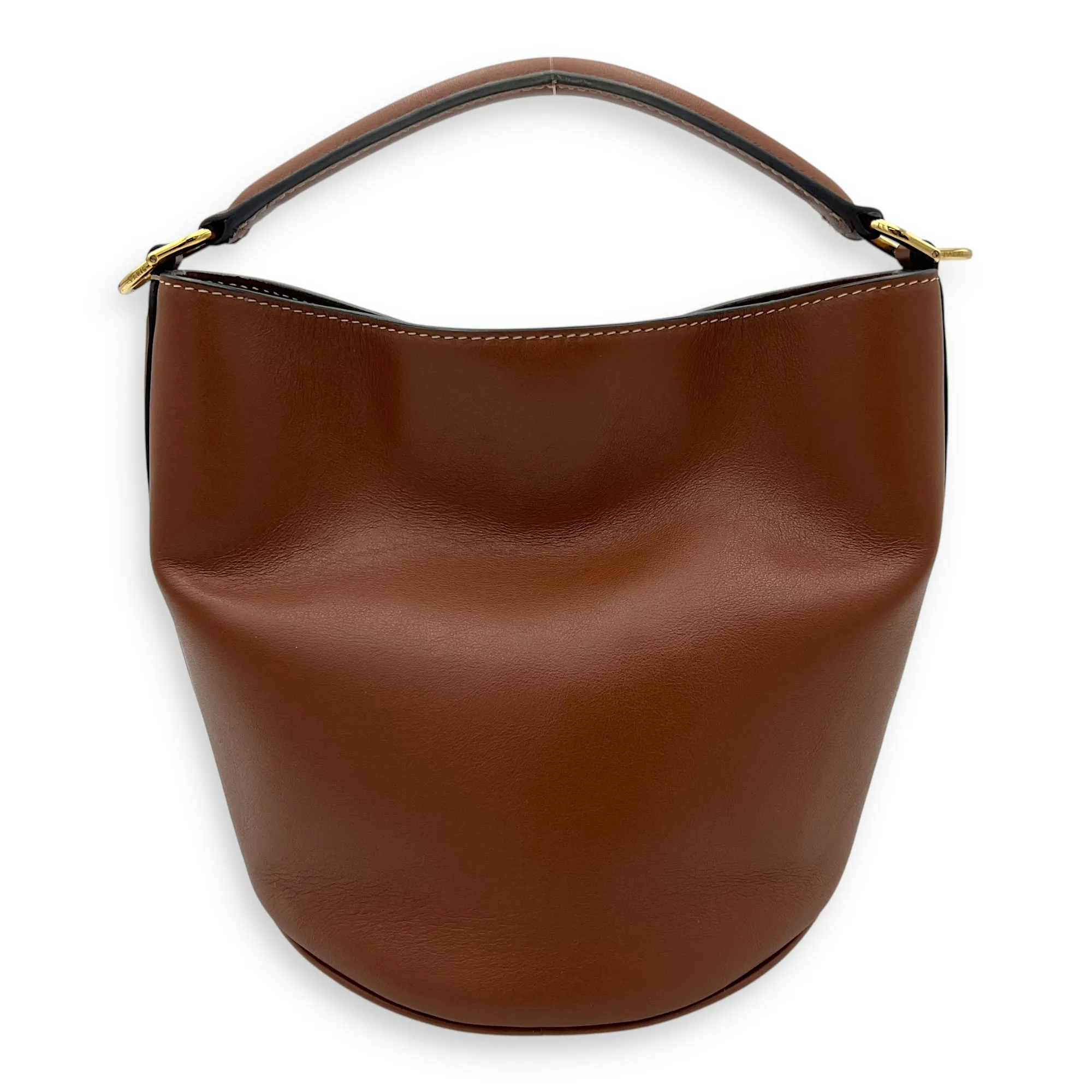 16 Teen Brown Bucket Bag in Calfskin, Gold hardware