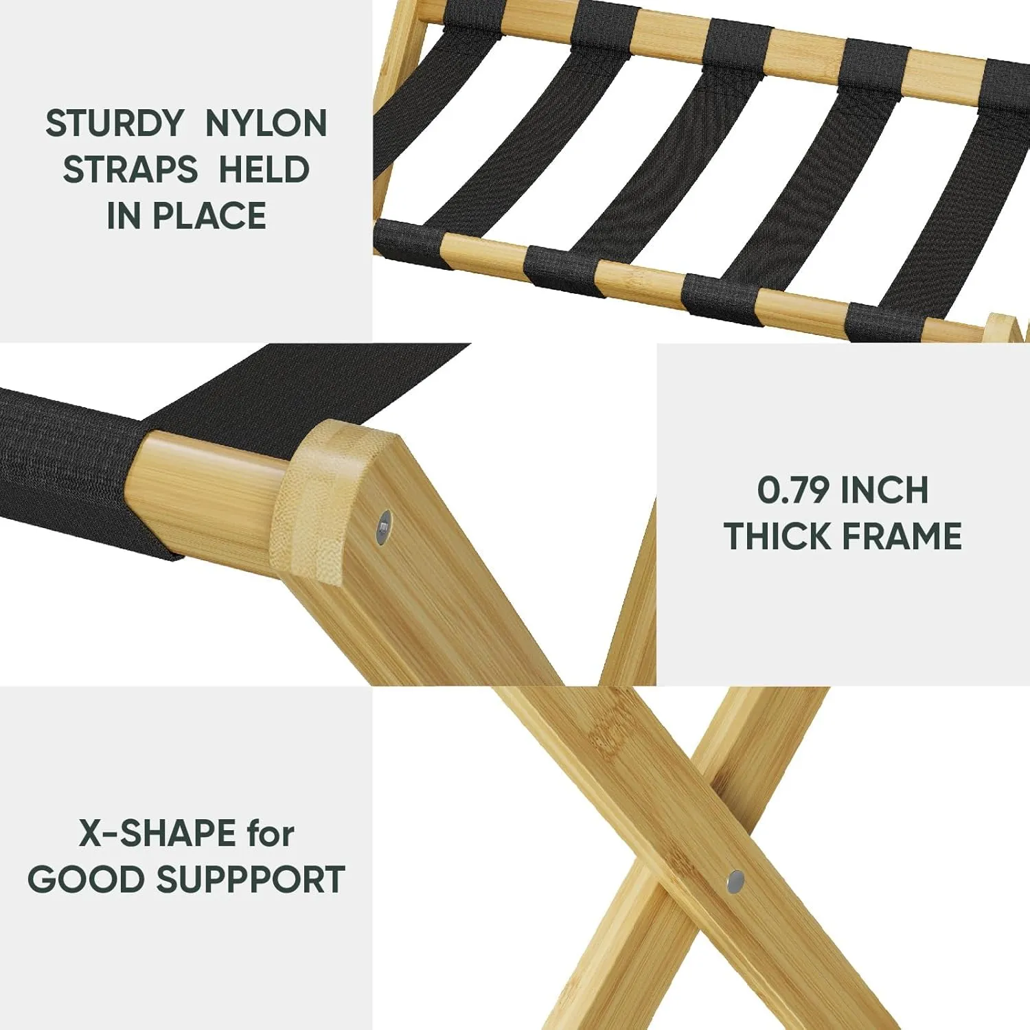 2 Pack Luggage Rack, Folding Luggage Rack for Guest Room, Bamboo Suitcase Stand Holds up to 131 lb, Luggage Stand with Storage Shelf for Hotel, Bedroom
