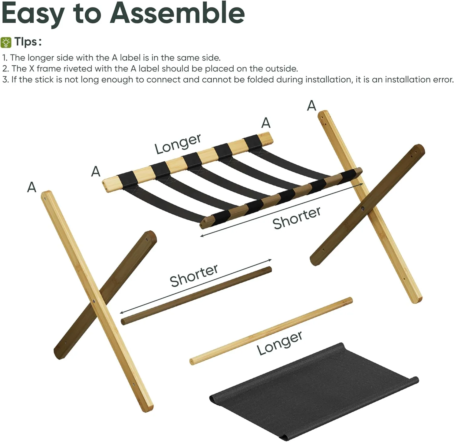 2 Pack Luggage Rack, Folding Luggage Rack for Guest Room, Bamboo Suitcase Stand Holds up to 131 lb, Luggage Stand with Storage Shelf for Hotel, Bedroom