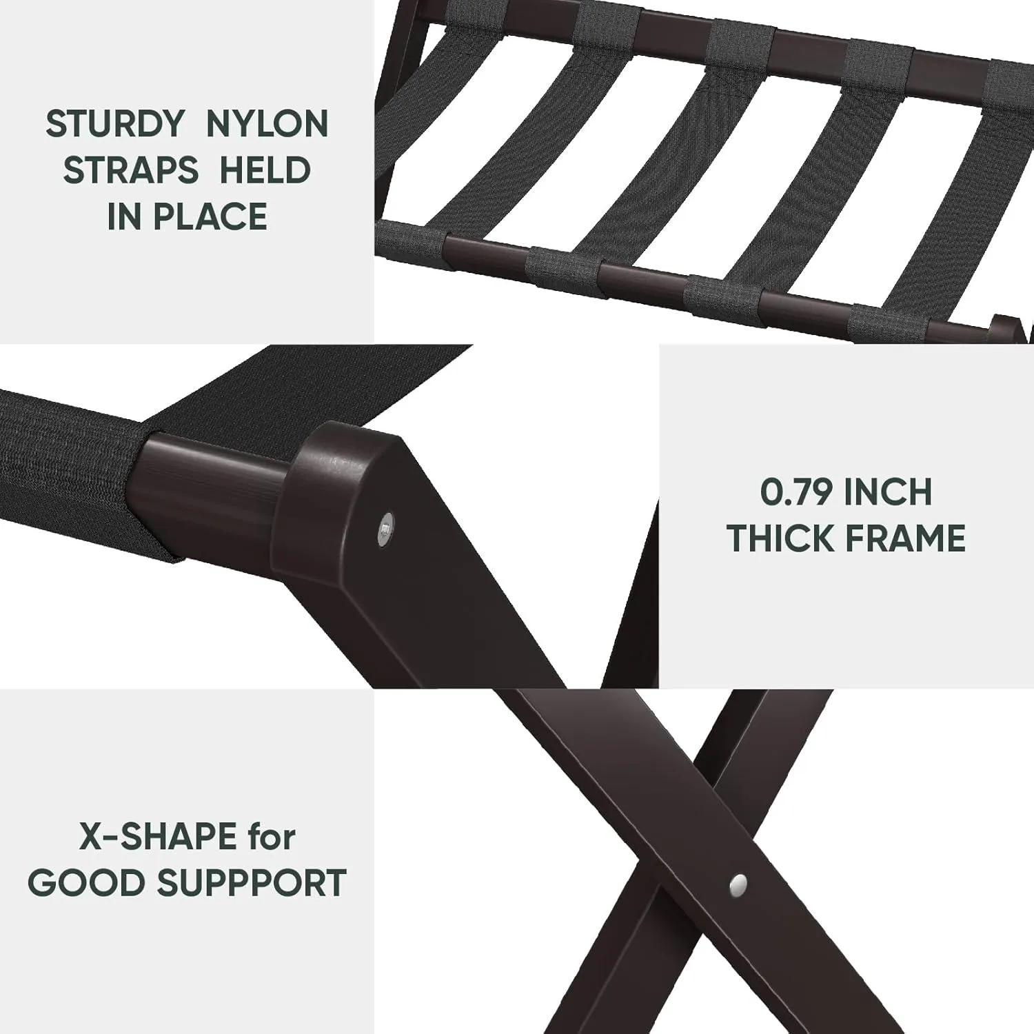 2 Pack Luggage Rack, Folding Luggage Rack for Guest Room, Brown Bamboo Suitcase Stand Holds up to 131 lb, Luggage Stand with Storage Shelf for Hotel, Bedroom