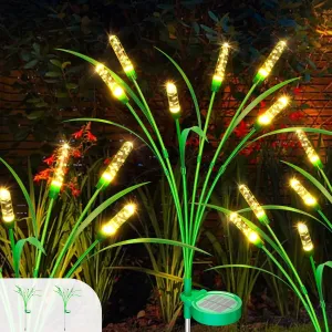 2 Packs Reeds Solar Garden Lights, 30 Inch with 12 Bulbs, Intelligent Control, IP65 Waterproof, Outdoor Decor for Yard, Pathway (Warm Color)