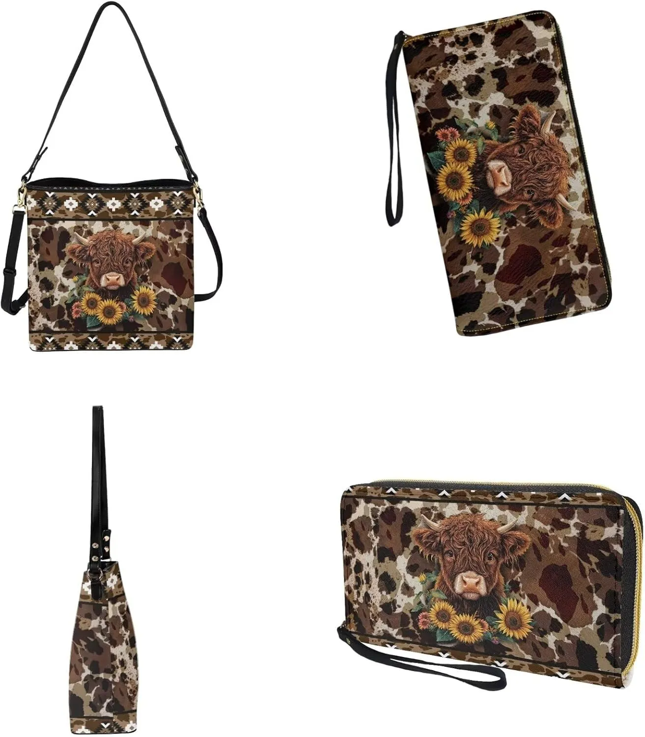 2 Pcs Bucket Tote Bag with Wallet, Leather Crossbody Top Handle Purse Set for Women Lady with Removable Strap