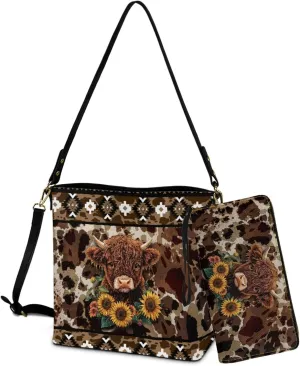 2 Pcs Bucket Tote Bag with Wallet, Leather Crossbody Top Handle Purse Set for Women Lady with Removable Strap