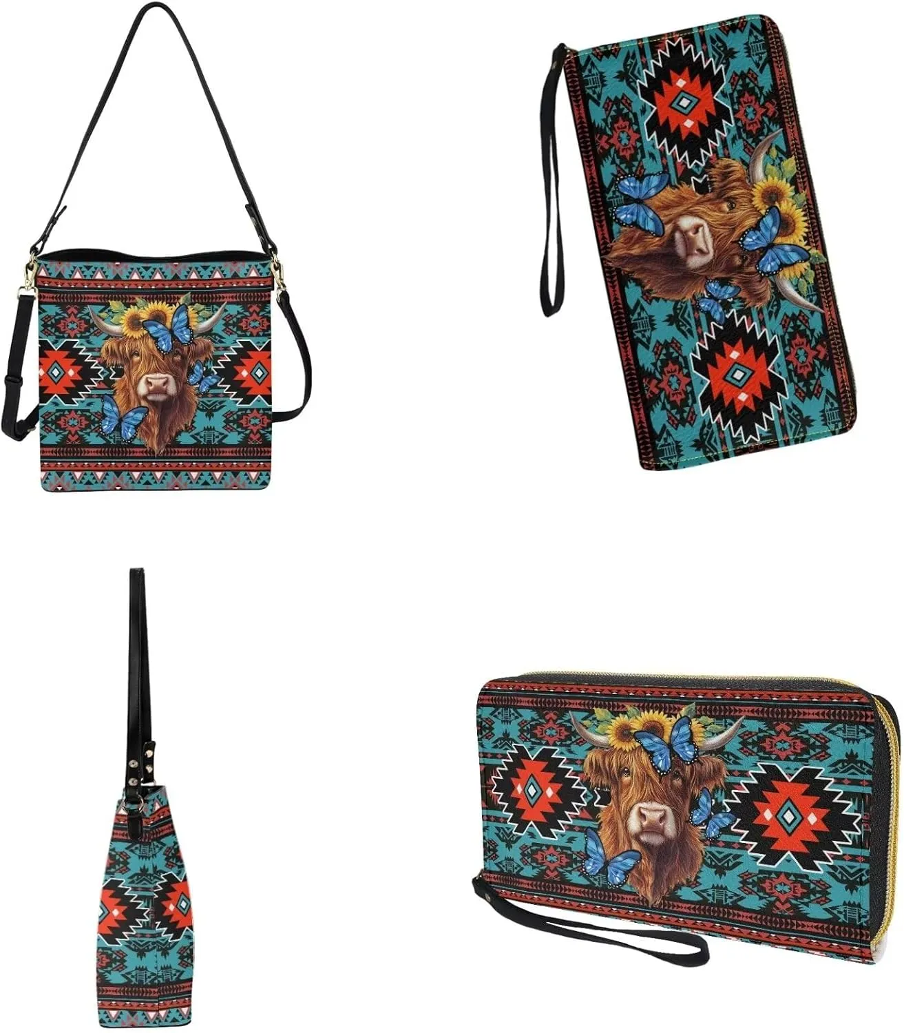 2 Pcs Bucket Tote Bag with Wallet, Leather Crossbody Top Handle Purse Set for Women Lady with Removable Strap