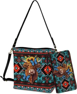 2 Pcs Bucket Tote Bag with Wallet, Leather Crossbody Top Handle Purse Set for Women Lady with Removable Strap