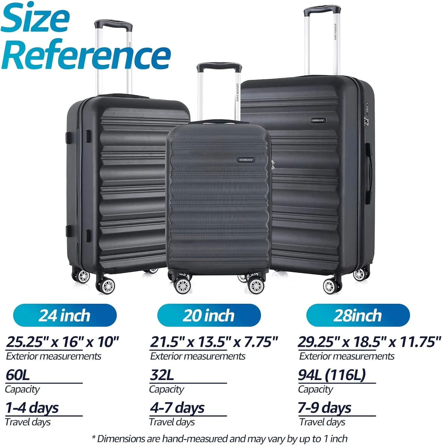 20-Inch Carry-on Luggage with Spinner Wheels and TSA Lock, Airline Approved Lightweight Hardside Suitcase for Travel, Hardshell Suit Case, 20", Black