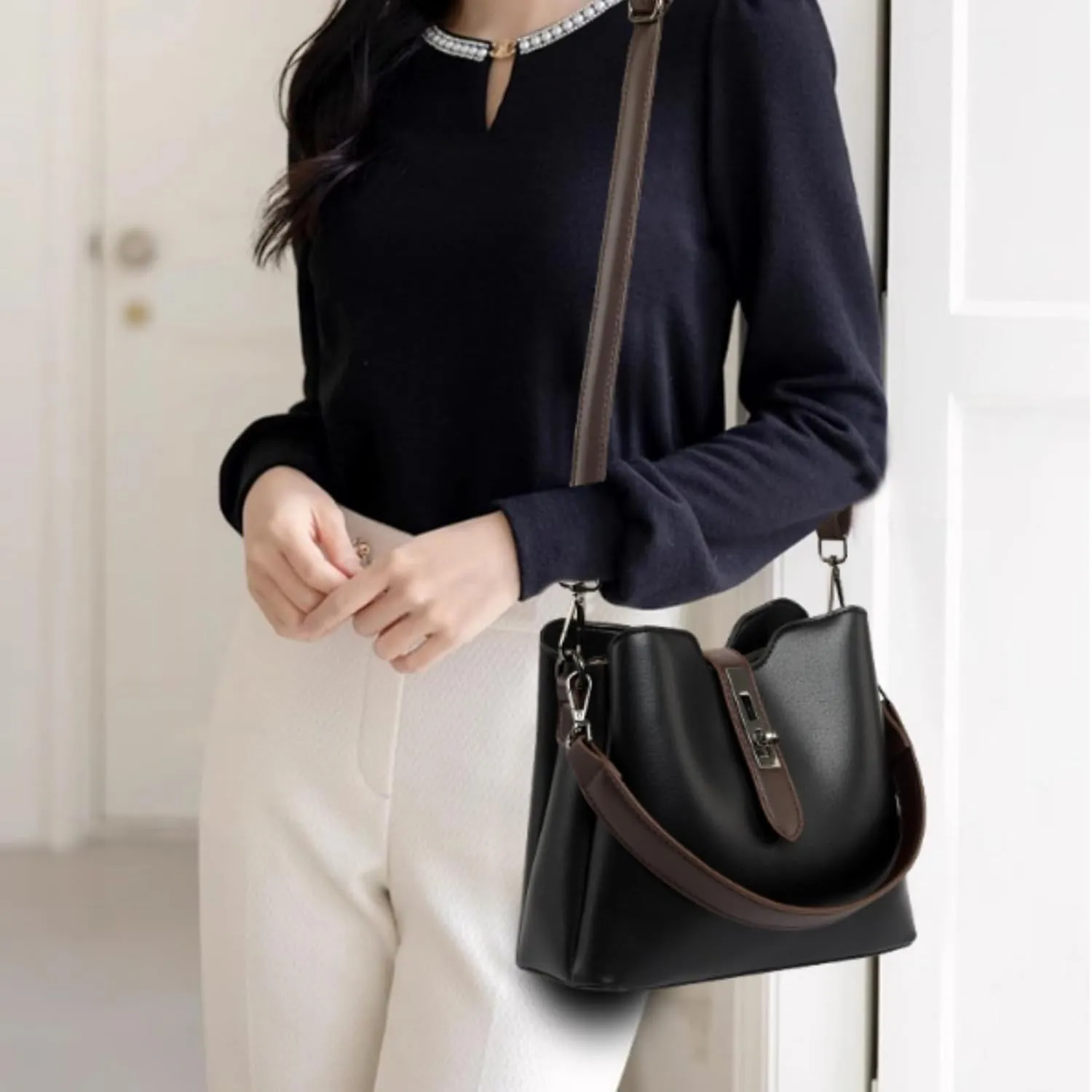 2025 Three Straps Bucket Bag for Women, Fashion Crossbody Bag With Adjustable Wider Shoulder Strap