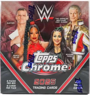 2025 Topps Chrome WWE Trading Cards Mega Box, 48 Total Cards, 6 Packs, 8 Cards Per Pack