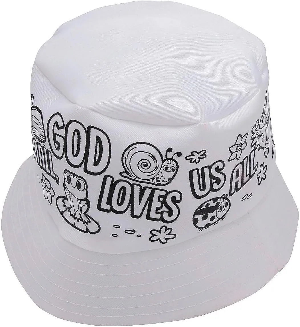 22" circ. Color Your Own Zoom in VBS Polyester Bucket Hats - 12 Pieces, Vacation Bible School Supplies Multicolor