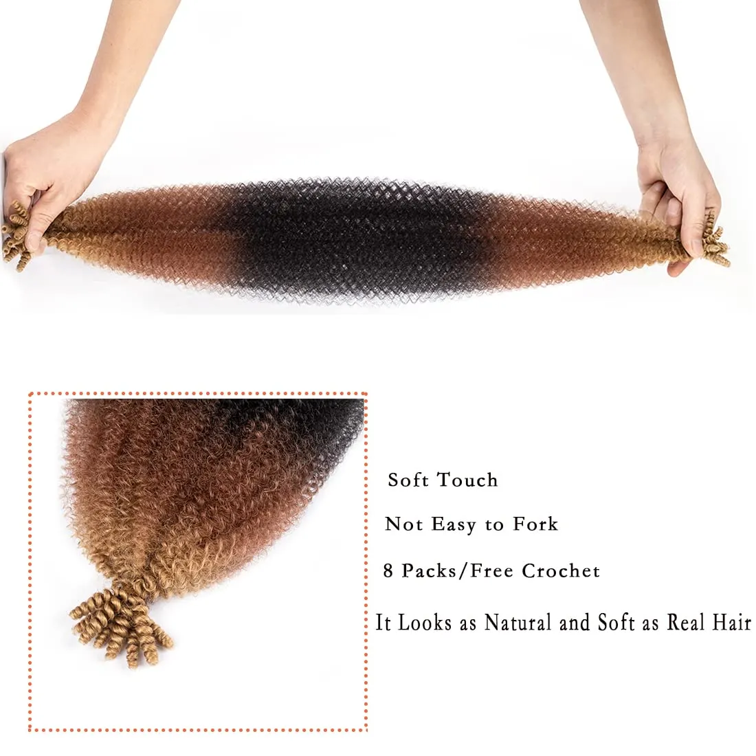 24 Inch Pre-Separated Springy Afro Twist Hair 8 Pack Pre-Fluffy Natural Curls are Perfect for Marley Crochet Hair Suitable for Black Women (1B/30/27#, 24 Inch)