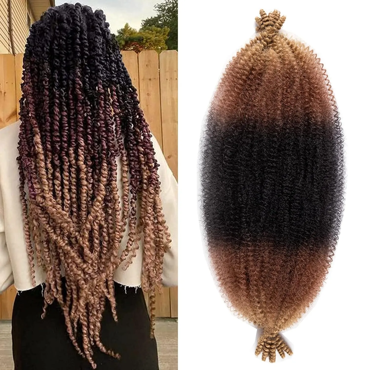 24 Inch Pre-Separated Springy Afro Twist Hair 8 Pack Pre-Fluffy Natural Curls are Perfect for Marley Crochet Hair Suitable for Black Women (1B/30/27#, 24 Inch)