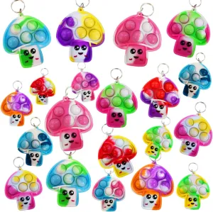 24 Packs Bulk Mushroom Mini pop Fidget Keychain, Gifts for Boys and Girls Kids, Birthday Party Favors Supplies Classroom student Prize