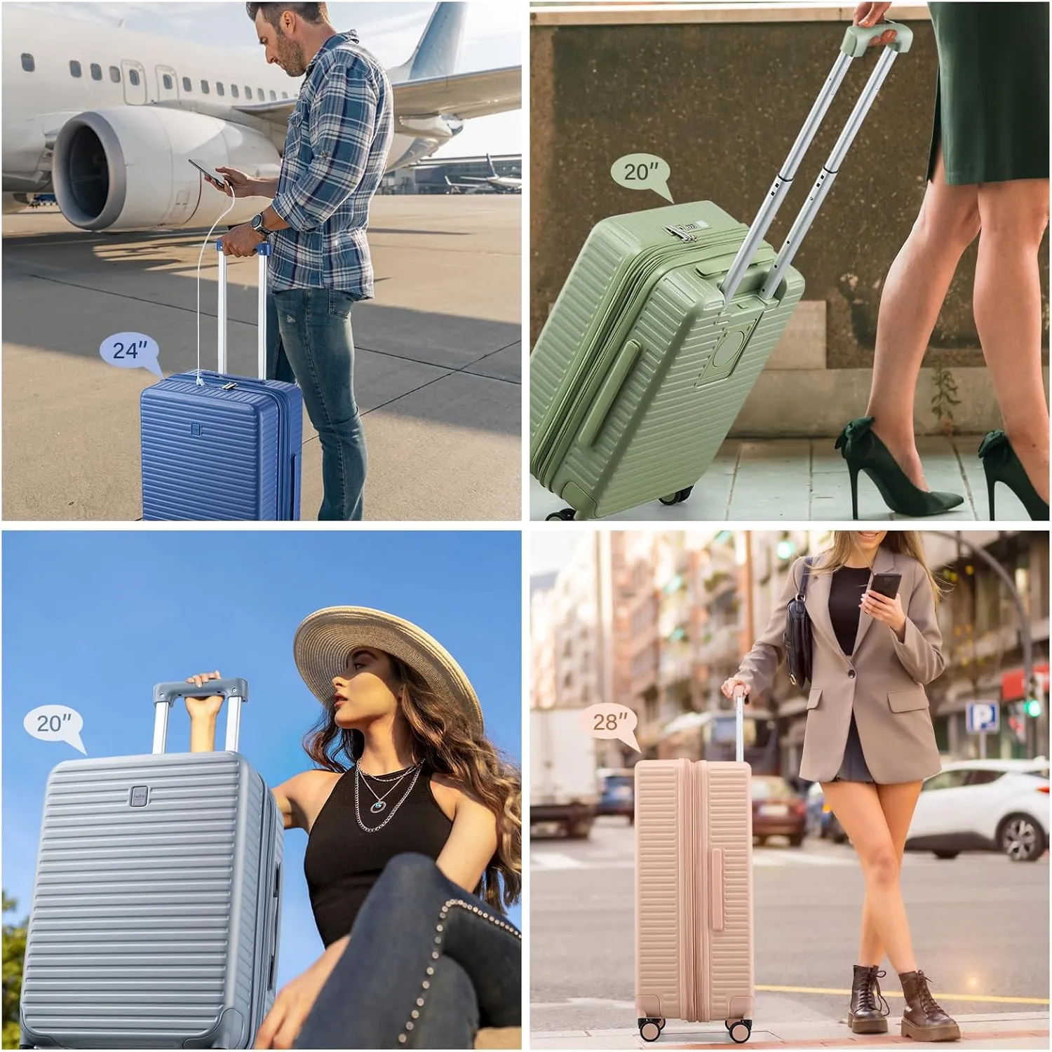 28 Inch Luggage Hard Shell Suitcases, Expandable Travel Checked Luggage 28 Inch, Large Check In Luggage with Spinner Wheels Cup Holder Charger Built in Lightweight Suitcase, Black
