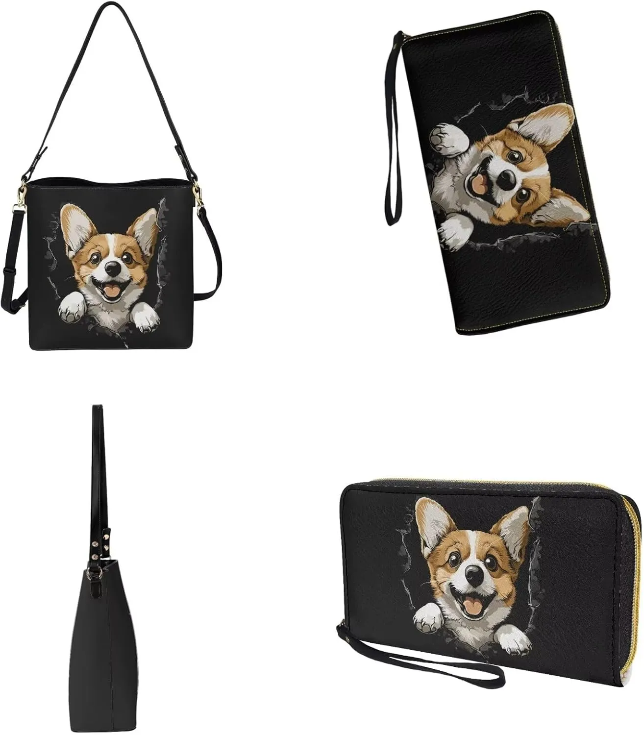 2PC Leather Purse and Wallet Set for Women Lady Large Crossbody Bucket Tote Bag with PU Wallet