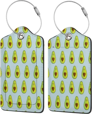 2pcs Luggage Id Tags with Stainless Steel Loop Avocado-Heart-Seed Travel Bag and Suitcase Labels