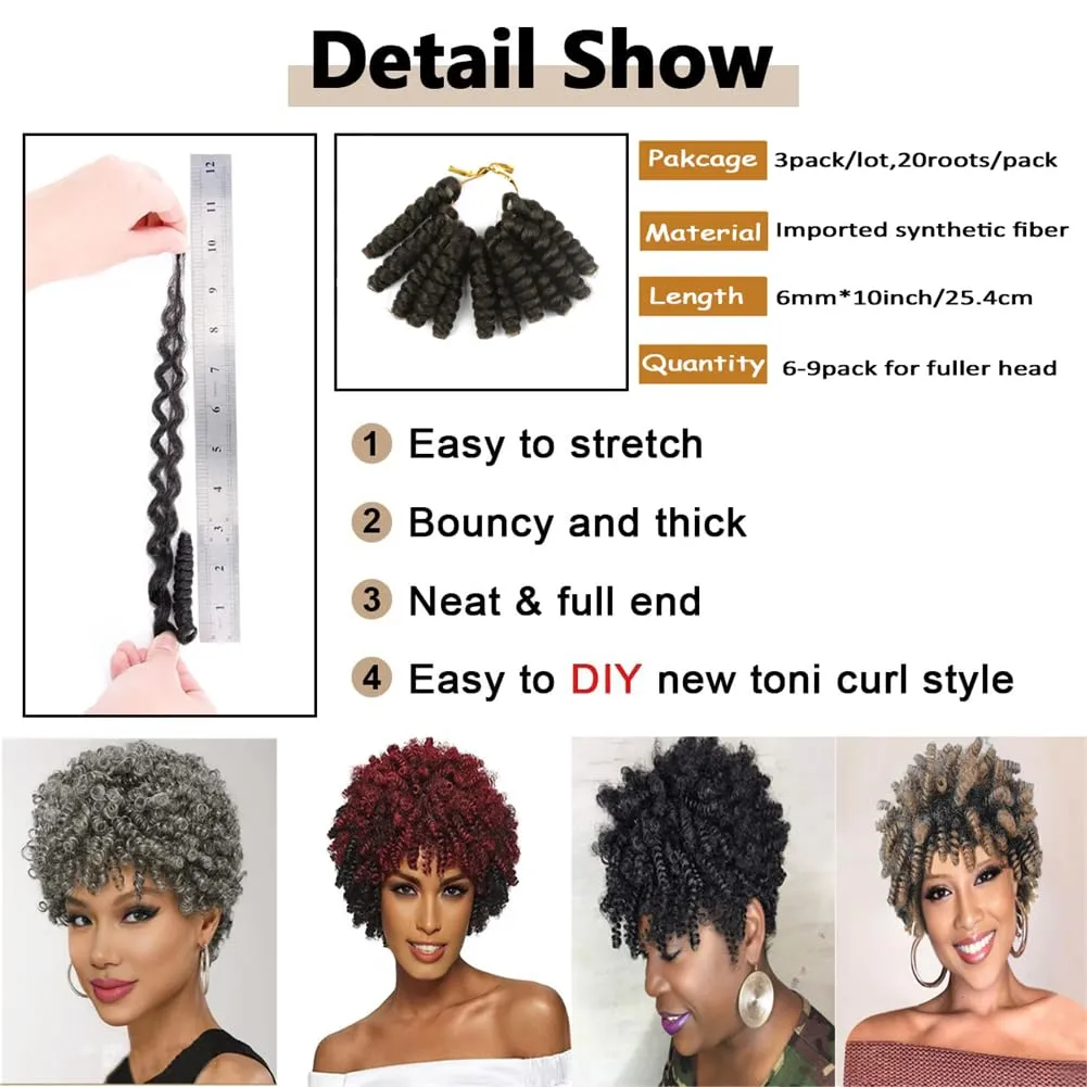 3 Packs Saniay Curl Crochet Braids Short Crochet Braiding Bouncy Twist Spiral Curls Jamaican Twist Hair Extensions 20 Strands/Pack (4, 6 * 10 inch)
