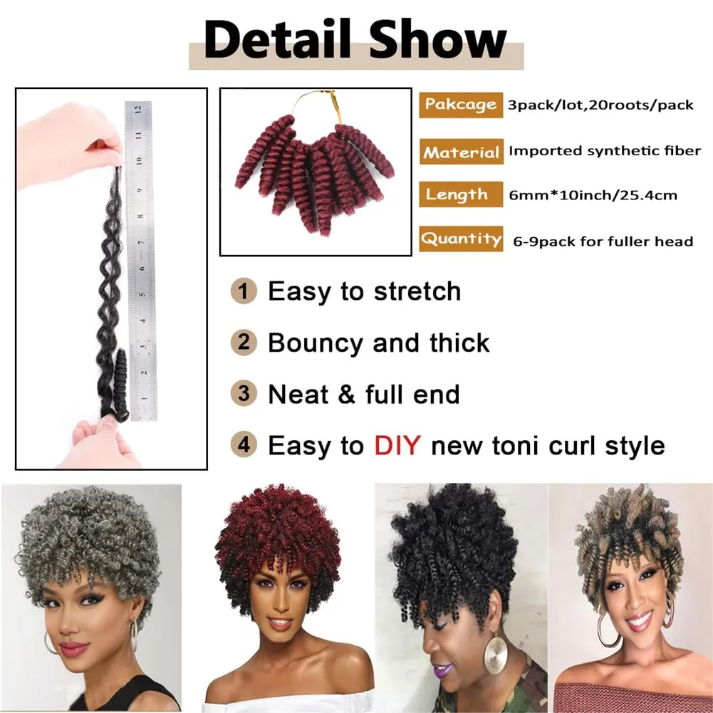 3 Packs Saniay Curl Crochet Braids Short Crochet Braiding Bouncy Twist Spiral Curls Jamaican Twist Hair Extensions 20 Strands/Pack (Bug, 6 * 10 inch)