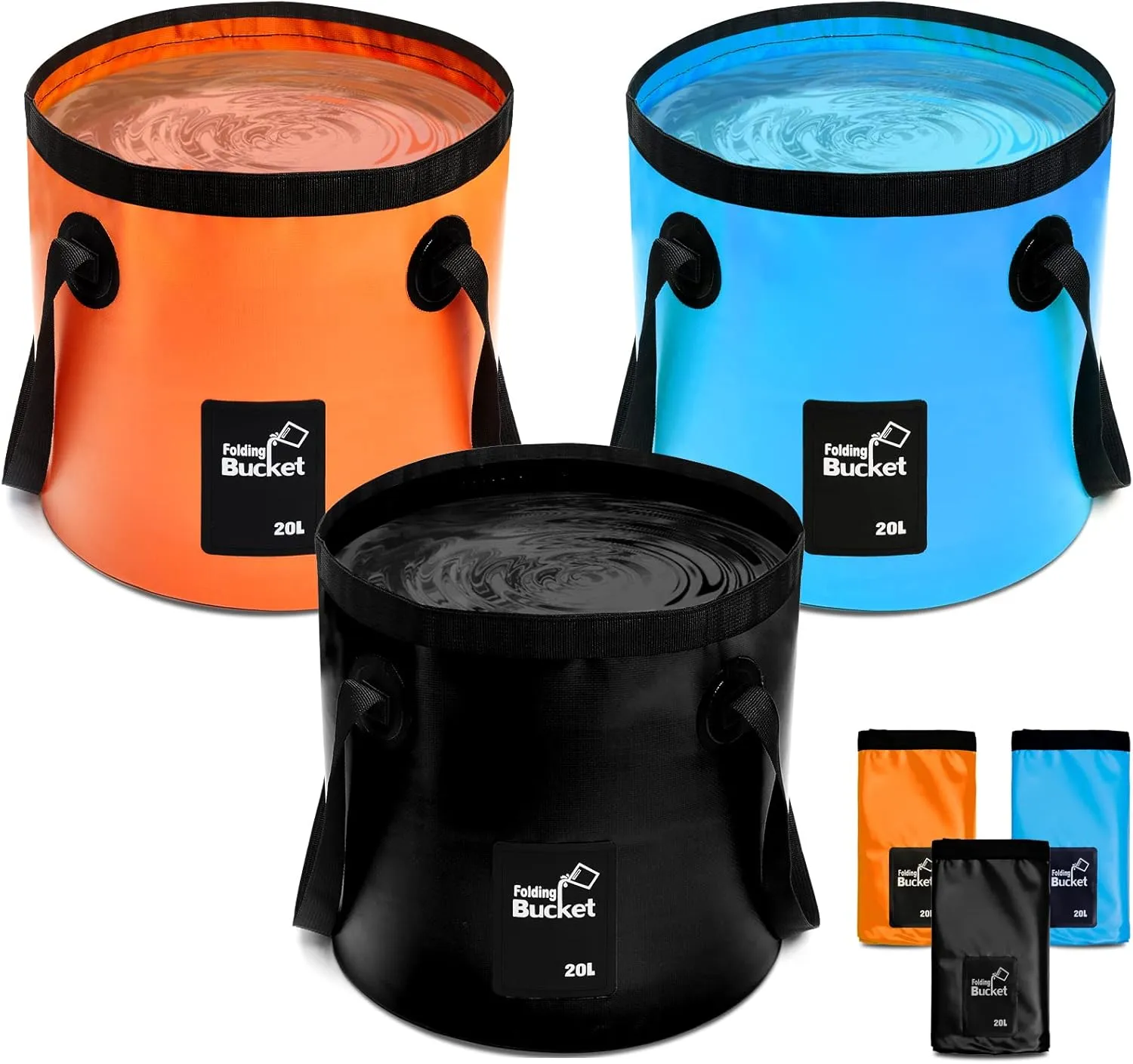 3 Pcs 5 Gallon Bucket Collapsible Foldable Bucket with Handle for Camping Fishing Hiking to Hold Water Folding Container Carry Bag Multiple Use Portable Fold up Lightweight