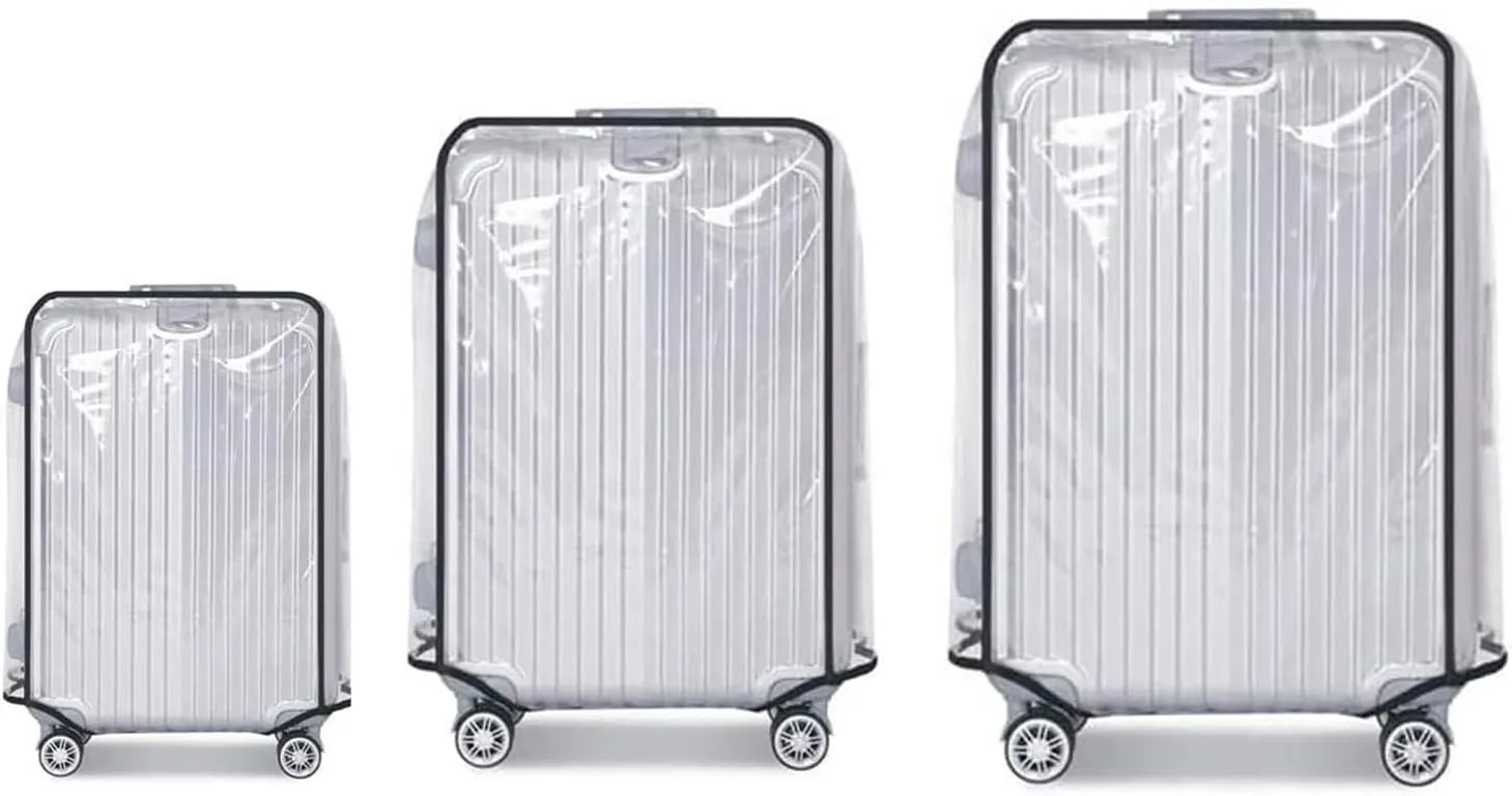 3-Piece Clear PVC Suitcase Cover Set - Luggage Protector for 20-24-28 Inch Suitcases