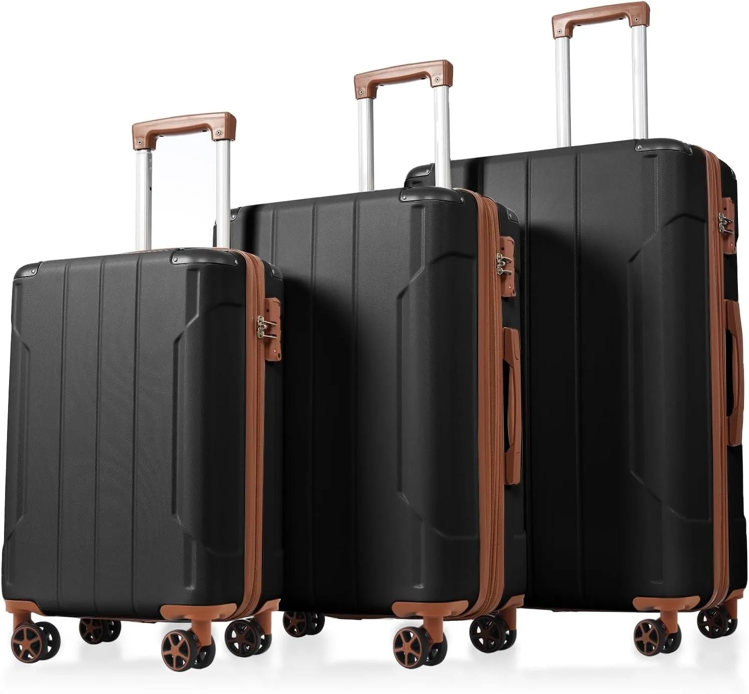 3 Piece Luggage Set: ABS Hard Shell Lightweight Durable Suitcases with Double Spinner Wheels 20/24/28 Inch(Black Brown)