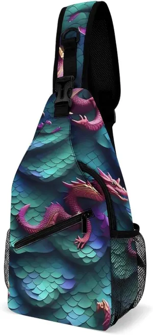 3D Magical Dragon Scales Crossbody Sling Bag for Women Men Sling Backpack Travel Chest Bag Pack Man Purse Shoulder Bags Daypack for Travel Hiking Cycling