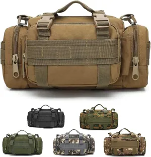 3P Military Duffel Waist Bag, Molle Bicycle/Motorcycle Waterproof Fanny Packs Camera Bag Camo EDC Utility Pouch Crossbody with Shoulder Strap Hand Carry