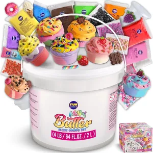 4 LB Milky Butter Slime Bucket Gift for Girls, FunKidz 64 FL OZ Huge Soft White Premade Scented Slime Kit Toy with 29 Variety Add-Ins Perfect Birthday Present for Kids Age 6 