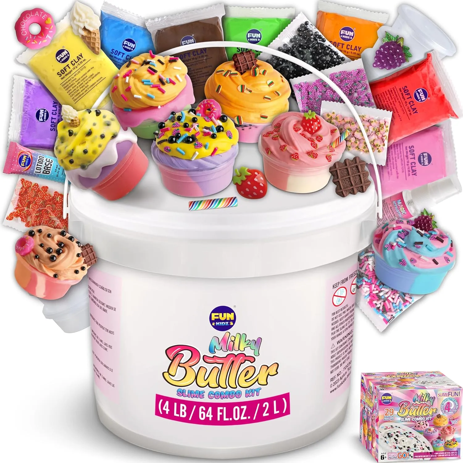 4 LB Milky Butter Slime Bucket Gift for Girls, FunKidz 64 FL OZ Huge Soft White Premade Scented Slime Kit Toy with 29 Variety Add-Ins Perfect Birthday Present for Kids Age 6 