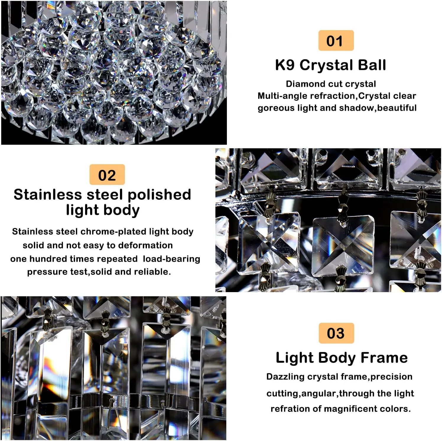 4-Light Crystal Flush Mount Chandelier Light Fixture with K9 Crystals Modern Ceiling Lights Elegant Pendant Lamp for Bedroom,Hallway,Bar,Living Room,Dining Room,H5.9 xW13.7(Bulbs Not Included)